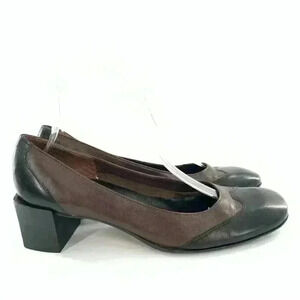 Etienne Aigner plum heels size 8.5 N black brown leather spat vintage 80s 90s